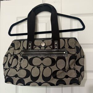 Coach Daisy Signature Jacquard Purse Bag Grey Black Retro F14878, Size 14”x8”.